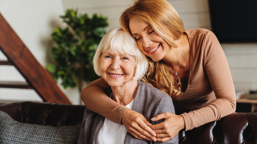 Mom and daughter in senior living social media marketing.